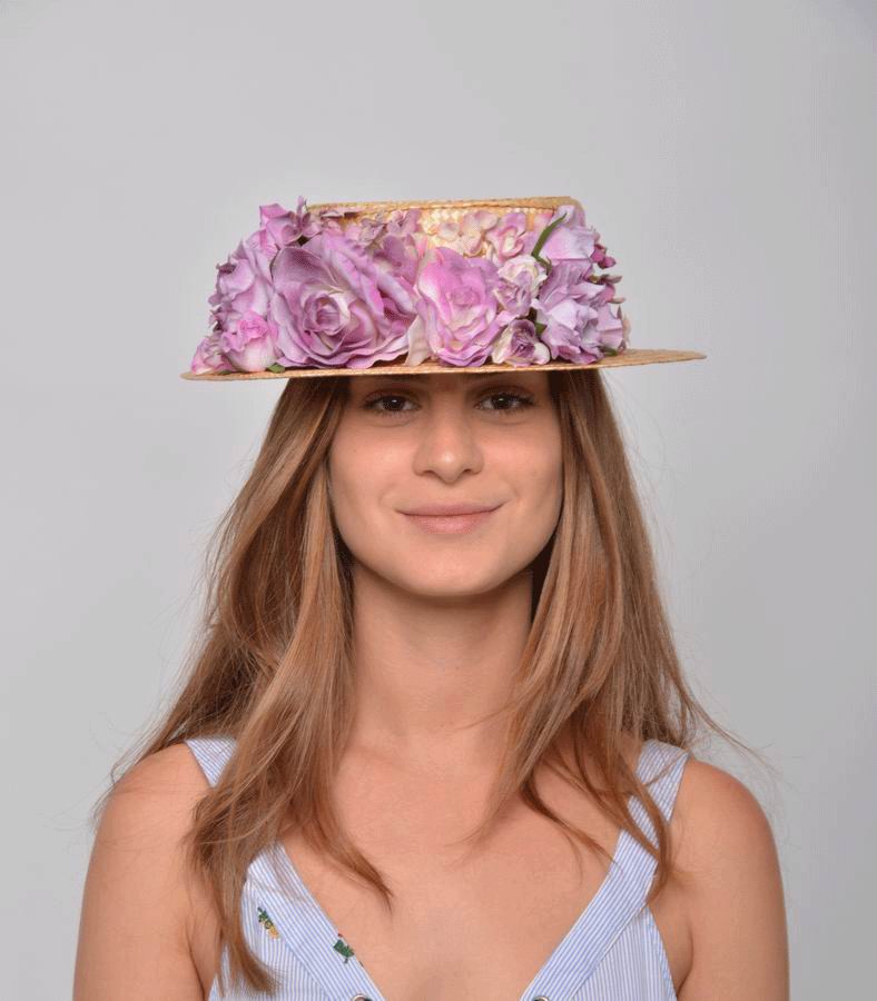 Canotier Reyes. Paille et Bouquet dans les Tons Mauve