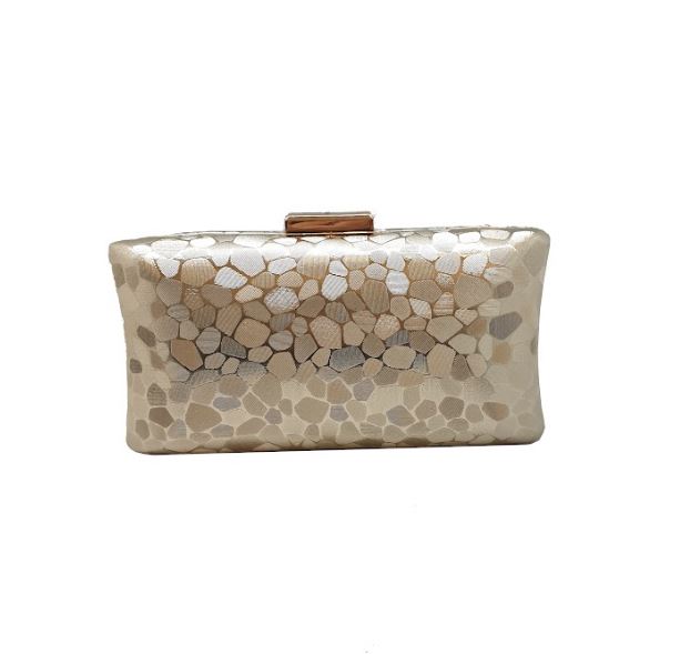 Beige Metallic Effect Clutch Bag