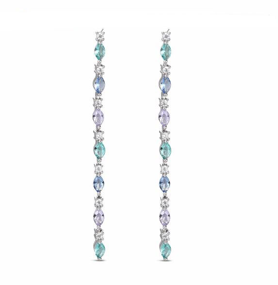 Sterling Silver Rhodium Plated Earrings with Coloured Rhinestones