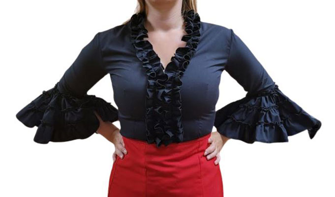 Blouses Flamenco à Volants en Noir. Mod 24NG