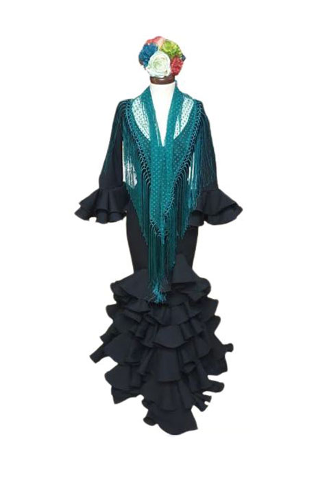 Châle plumeti flamenco pour les costumes de flamenco. Vert Émeraude