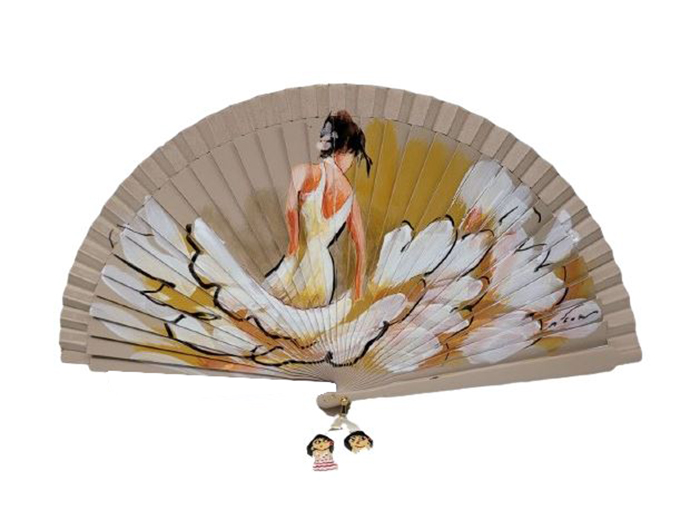 Hand Painted Wooden Fan Flamenco Design Flamenco Dress White