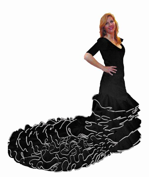 Organdie Flamenco Dress with Train for Performances