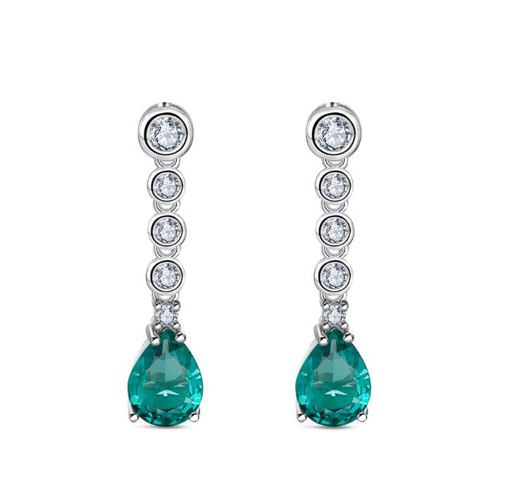 Boucles d'oreilles en Argent Sterling Plaqué Rhodium avec Chatons avec Goutte de couleur en Aigue-Marine