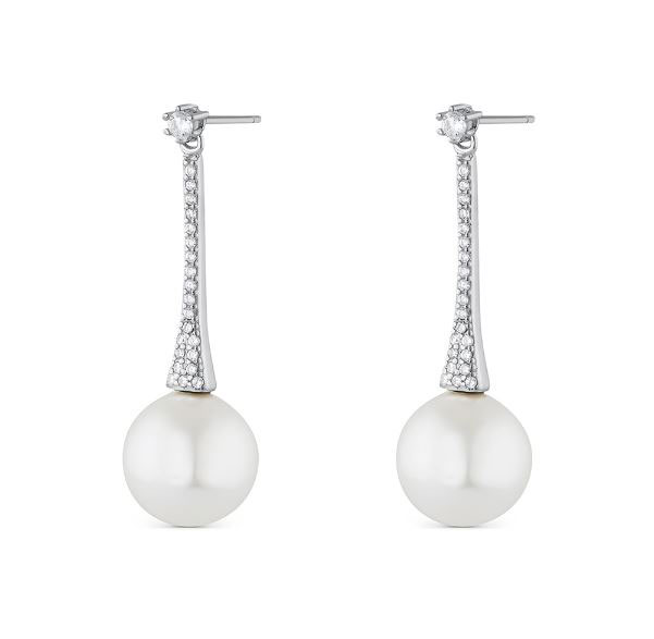 Boucles d'oreilles en Argent Sterling avec Barre de Zircon et Zircon et Perle