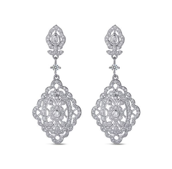 Boucles D'oreilles en Argent et Zirconium de Style Élisabéthain