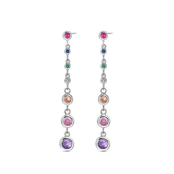 Boucles d'oreilles en Argent Sterling Plaqué Rhodium avec des Chatons de Couleur Décroissante