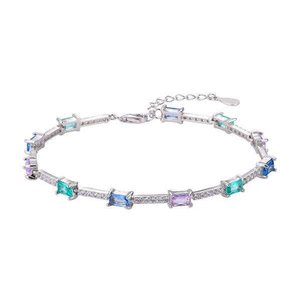 Pulsera de Plata Rodiada con Piedras rectangulares de colores