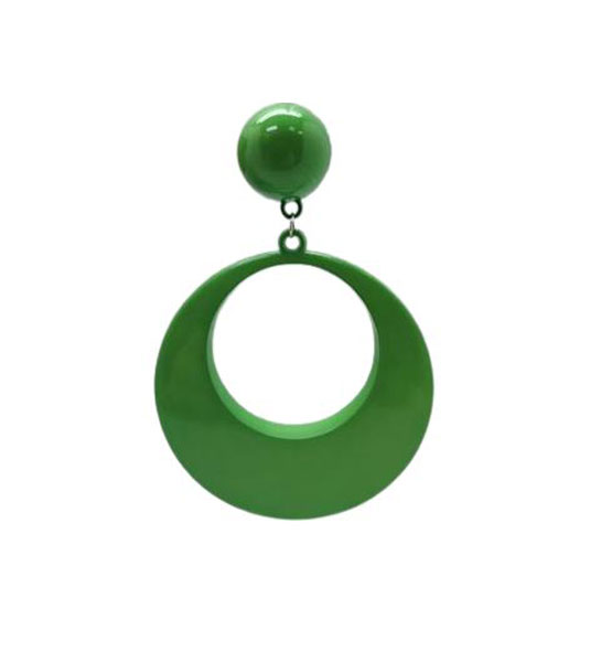 Boucle d'oreille flamenco en plastique. Cercle géant. Vert Pistache