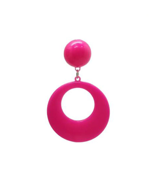 Plastic Flamenco Earrings. Medium Hoop. Fuchsia