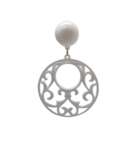 Flamenco Earrings in Openwork Plastic. White