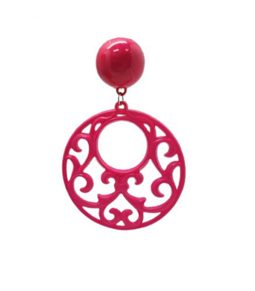 Boucles D'oreilles Flamenco en Plastique Ajouré. Fuchsia