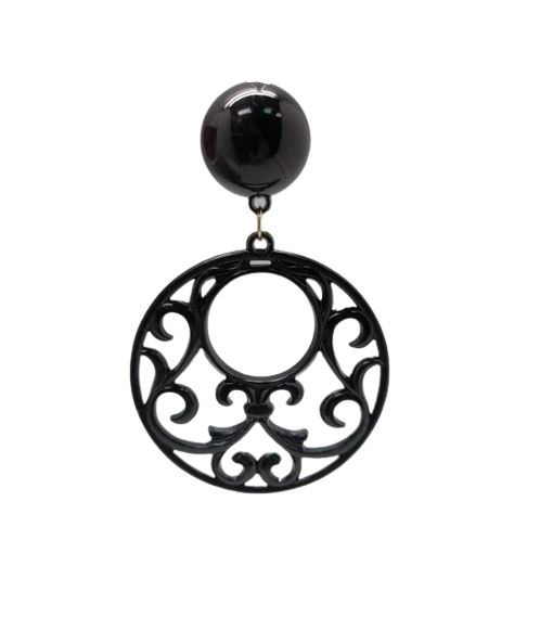 Flamenco Earrings in Openwork Plastic. Black