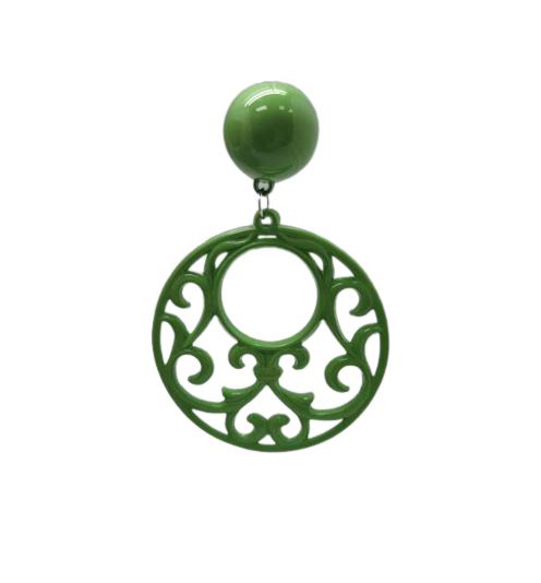 Flamenco Earrings in Openwork Plastic. Pistachio Green