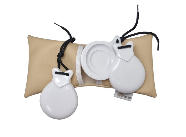 White Fiberglass Semi-Professional Concert Castanets with V-shaped Ears. Double Soundbox by Castañuelas del Sur.