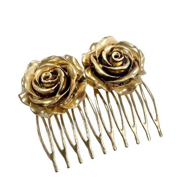 Golden Flamenco Comb. Two Roses