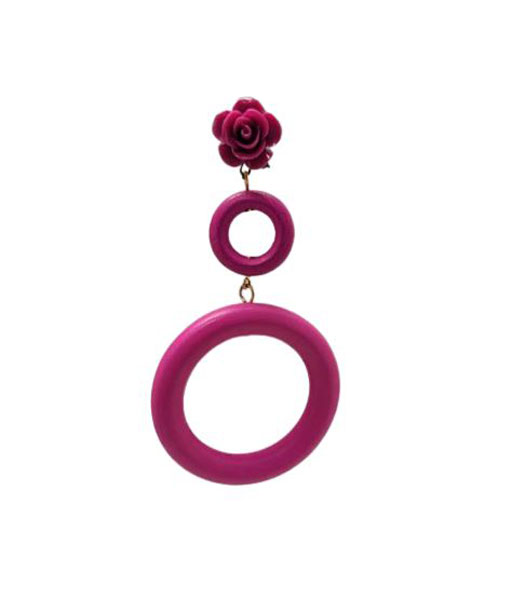 Double Hoop Flamenco Earrings for Women. Fuchsia