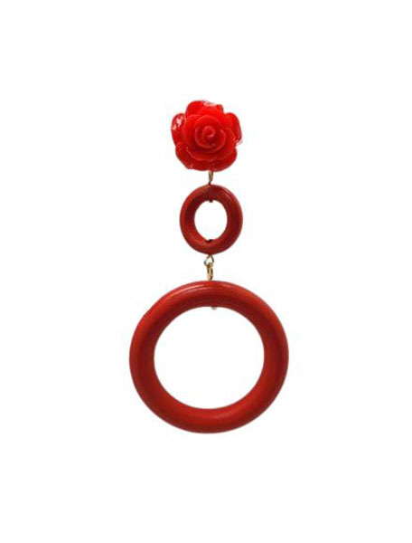 Pendientes de Flamenca Doble Aro para Mujer. Rojo