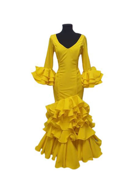 T 42. Traje de Flamenca Plama del Rio. Liso Amarillo