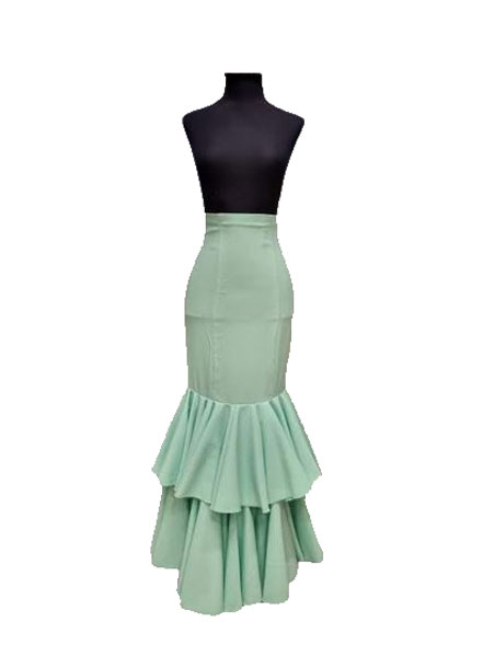 The Perfect Flamenco Skirt for Romerías: 2 Ruffles of Pure Elegance in Lime Green