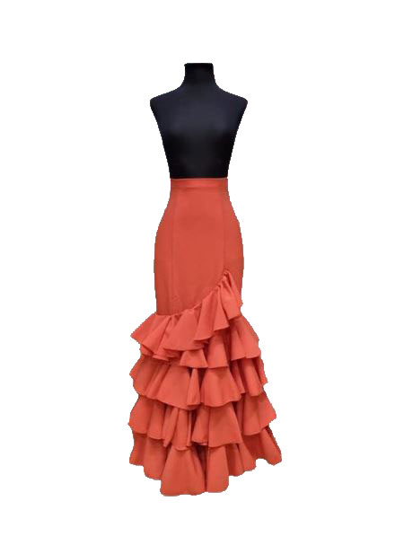 Flamenco skirt with 4 flounces and ruffles. Coral