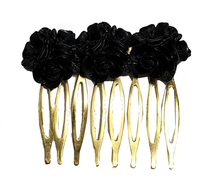 Peigne Flamenco avec 3 Fleurs Noires