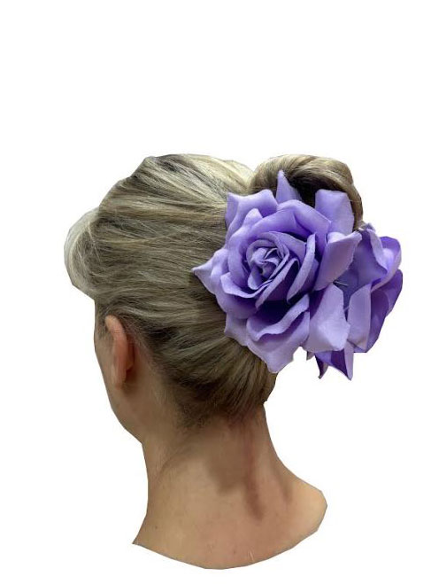 Barrette à Cheveux en Forme de Fleur de Rose. Mauve