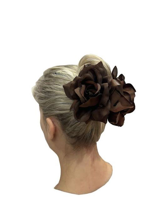 Barrette à Cheveux en Forme de Fleur de Rose. Marron