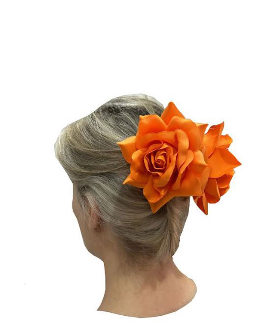 Pinza para el Pelo con Flor de Rosa. Naranja