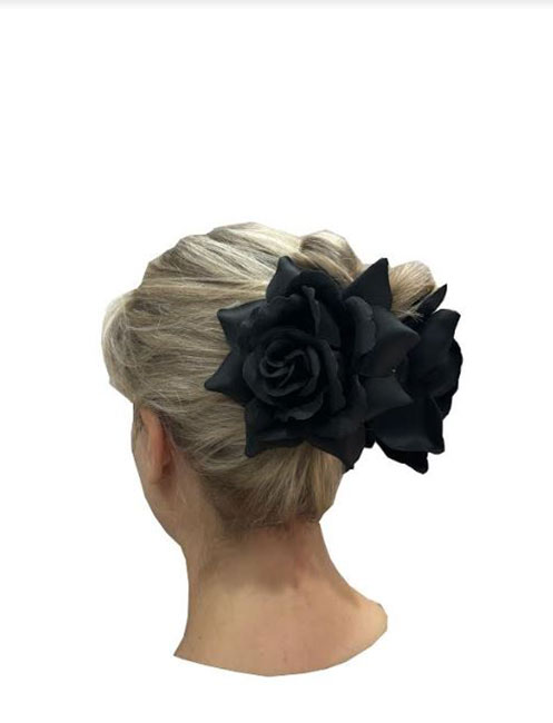 Pink Flower Hair Clip. Black