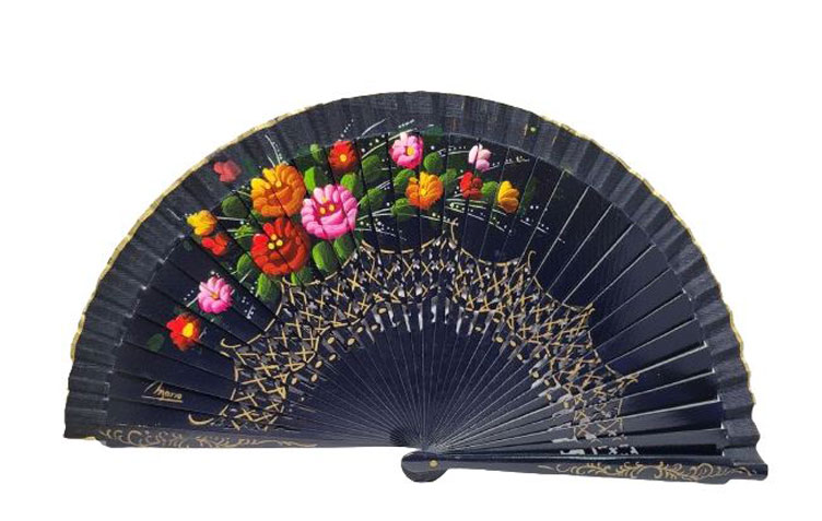 Openwork Black Fan with floral design on both sides Ref. 1133