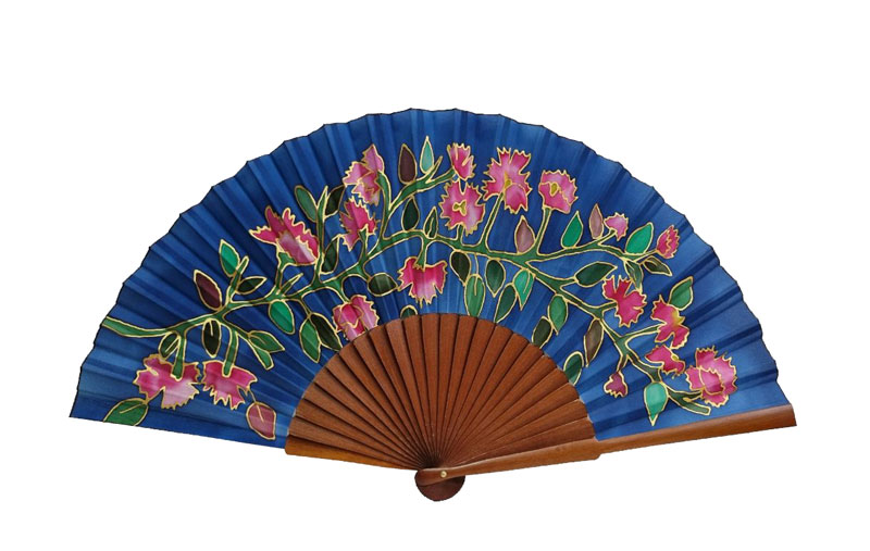 Polished Pear Wood and Hand Painted Silk Fan. Ref. 91