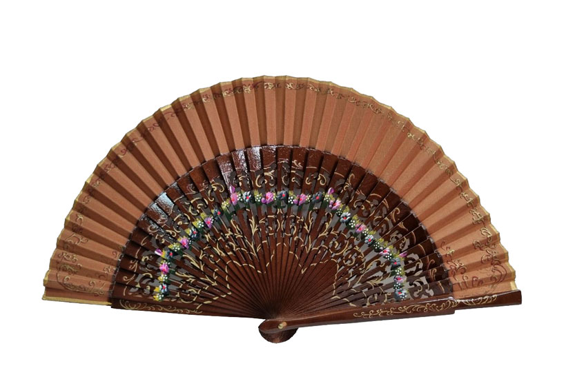 Brown Fan with Openwork and Floral Decoration in Sycamore Wood. Ref. 53MRRN