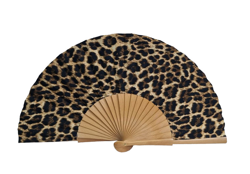 Fan with Animal Print Cotton Fabric and Sycamore Sticks. Ref. 367