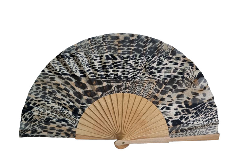 Cotton Fabric Fan with Animal Print and Sycamore Sticks. Ref. 368