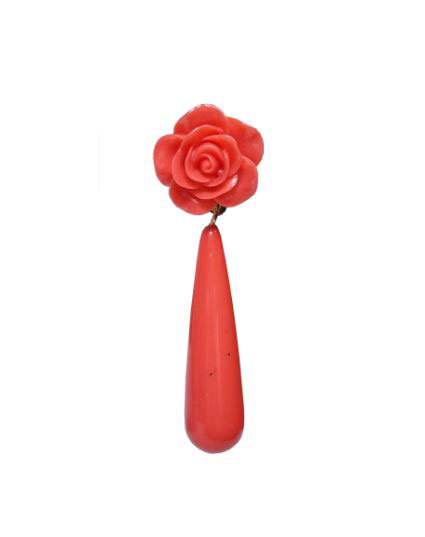 Tear Drop Earrings with Stylised Flower for Flamenco Costume. Coral