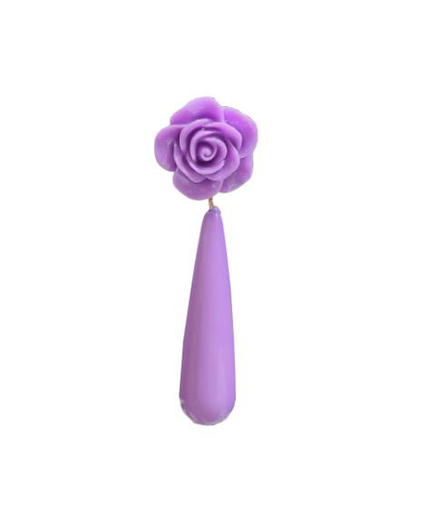 Tear Drop Earrings with Plastic Flower, Flamenco Inspiration. Mauve