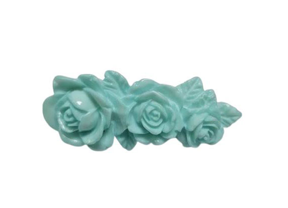 Resin Rose Trio Brooch. Light Blue