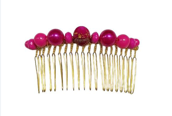 Gold Metallic Combs and Acrylic Stones. Fuchsia