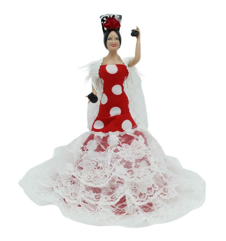 Andalusian Flamenco Dolls with Red Dress with White Polka Dots