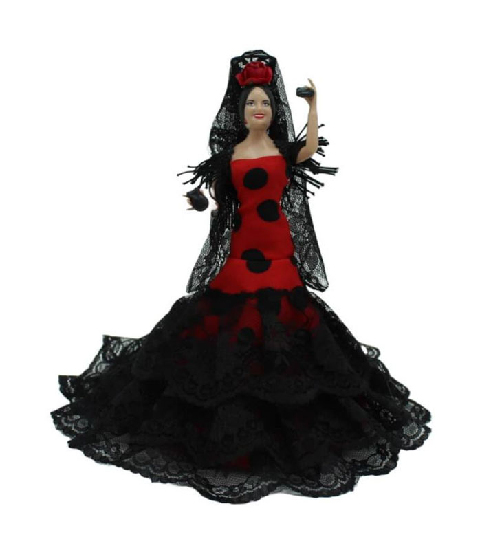 Robe Rouge à Pois Noirs de la Poupée Flamenco