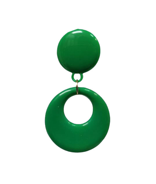 Girl's Flamenco Plastic Hoop Earrings with Clip. Green