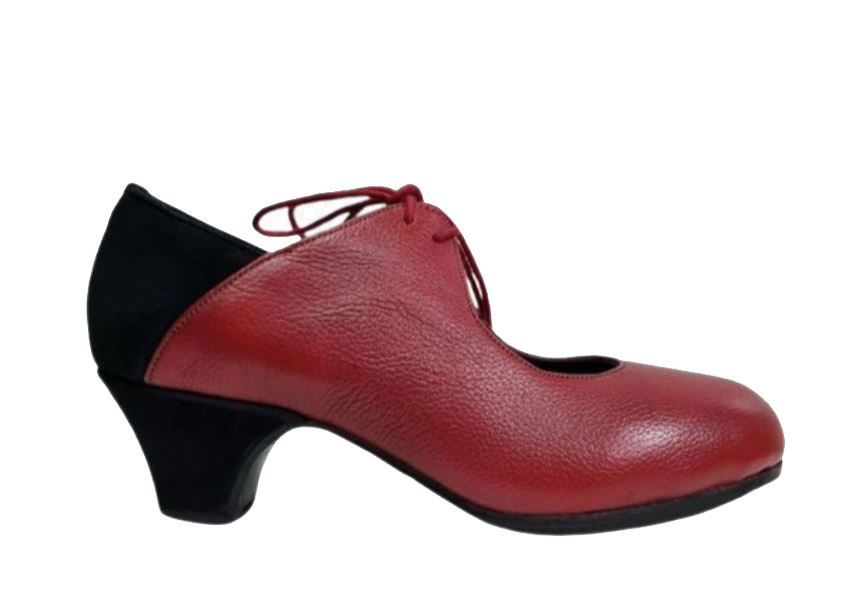 Zapato Flamenco Semiprofesional Piel Rojo y Ante Negro