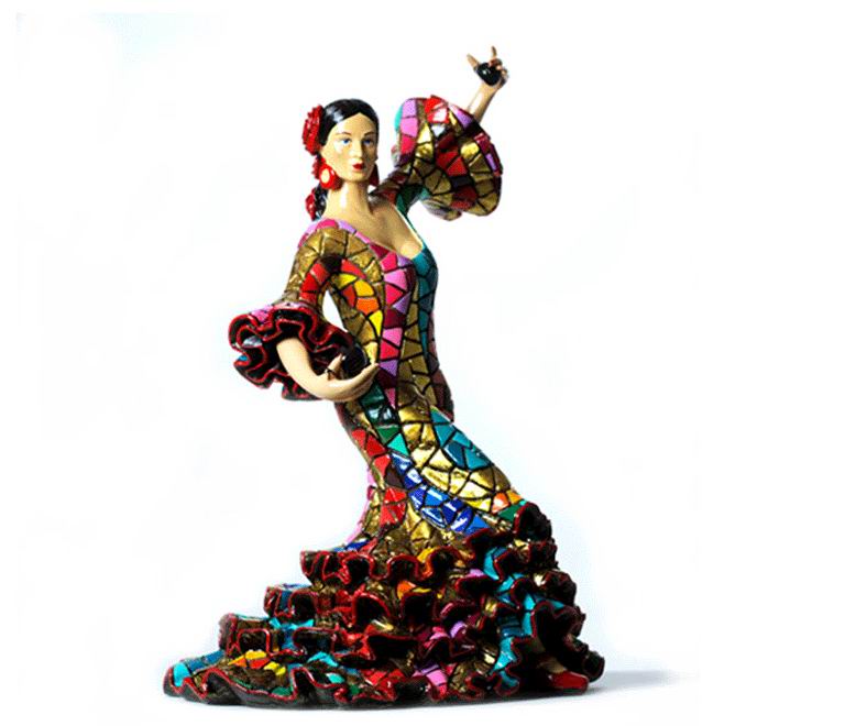 Bailaora Carnival Jouant des Castagnettes avec Tenue de Flamenco Multicouleur. 28cm