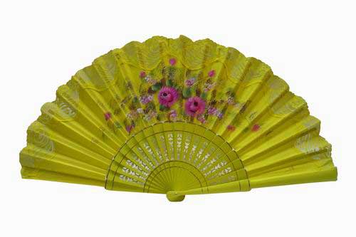 Hand painted fan with yellow lace. ref. 150ENCJ