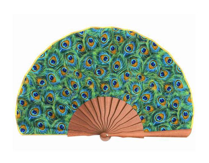 Peacock printed fan. 24.5cm