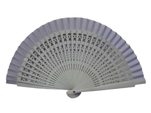 White Openwork Wood Fan for Kids. 35 cm X 19 cm.