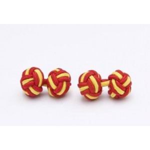 Cufflinks with red and yellow ball of elastic silk passementerie - Spanish flag