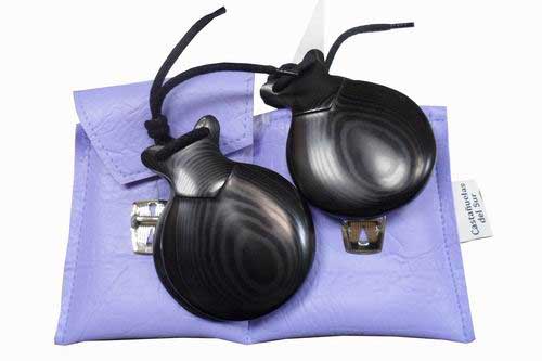 Black Canvas Capricho Castanets with V-Shaped Ears by Castañuelas del Sur.