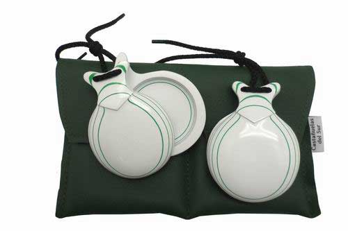 White and Green Grained Capricho Castanets by Castañuelas del Sur